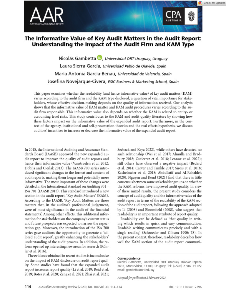 Impact of Audit Firm on Key Audit Matters | PDF | Audit | Auditor's Report