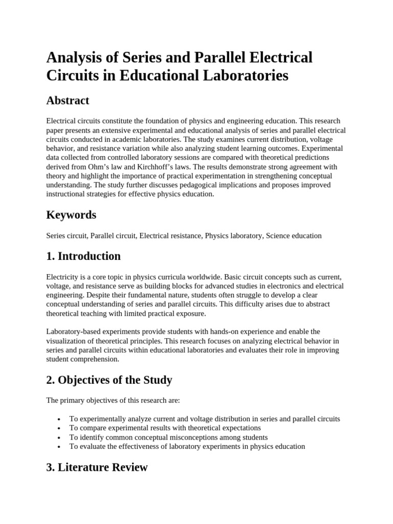 Analysis of Series and Parallel Electrical Circuits in Educational ...