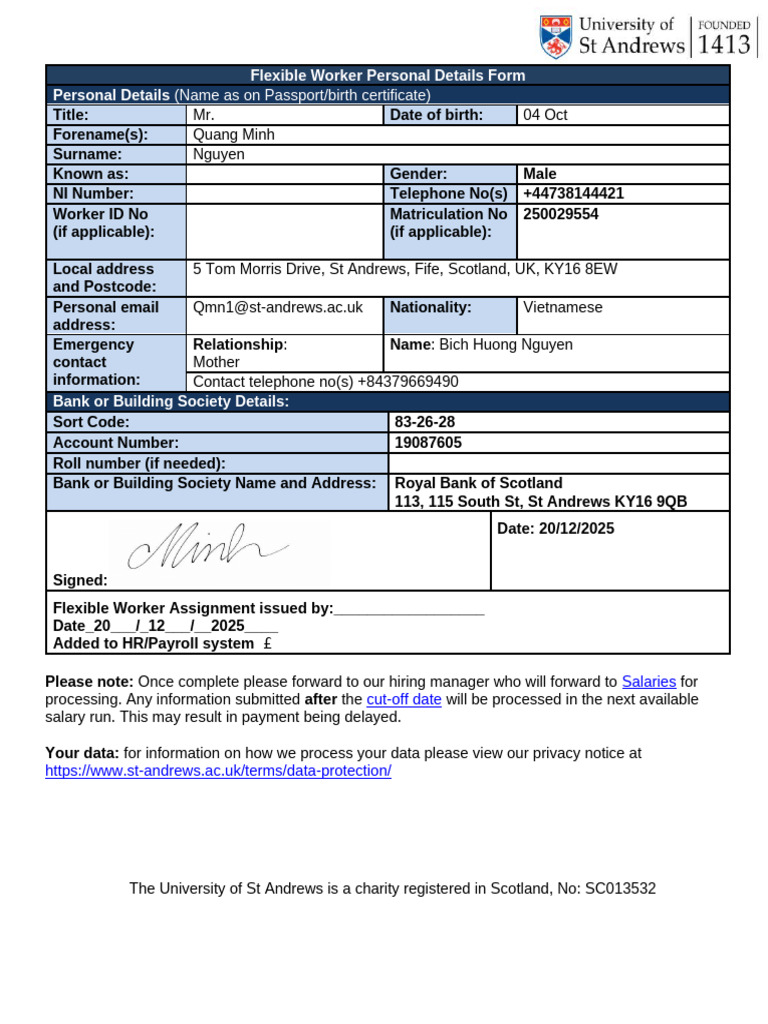 Flexible Worker Personal Details Form | PDF
