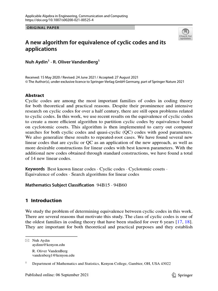 A new algorithm for equivalence of cyclic codes and its applications ...