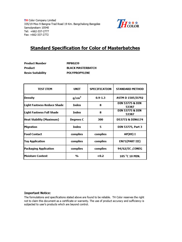 Black Masterbatch Specifications Guide | PDF