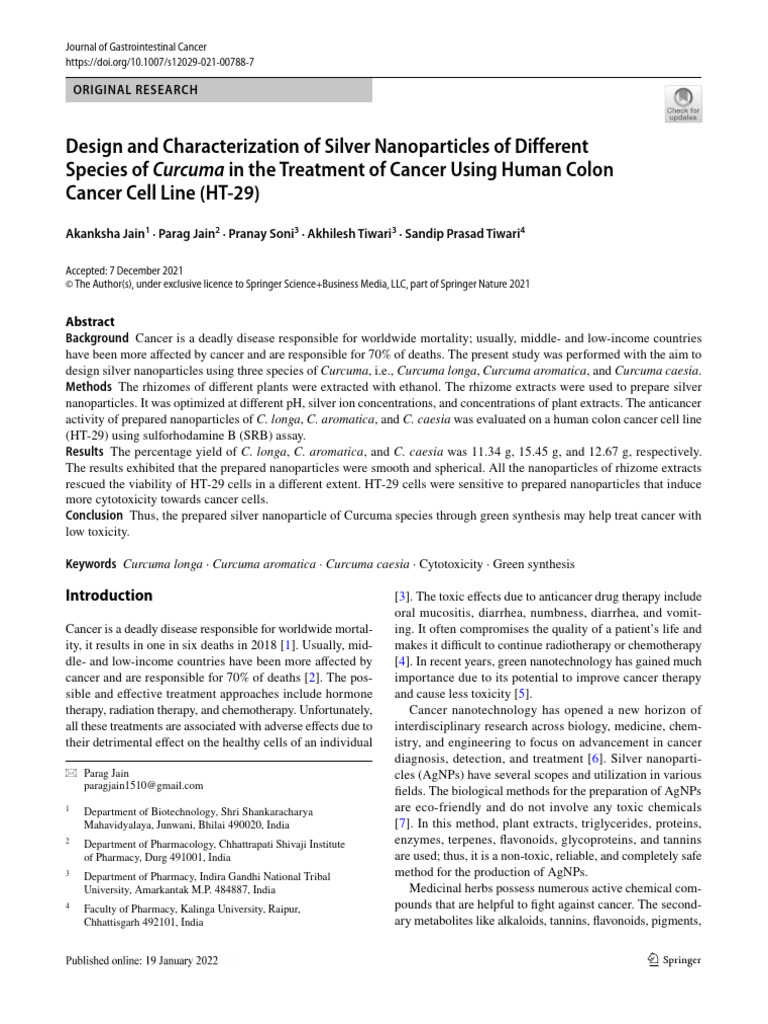 Silver Nanoparticles from Curcuma for Cancer Treatment | PDF ...