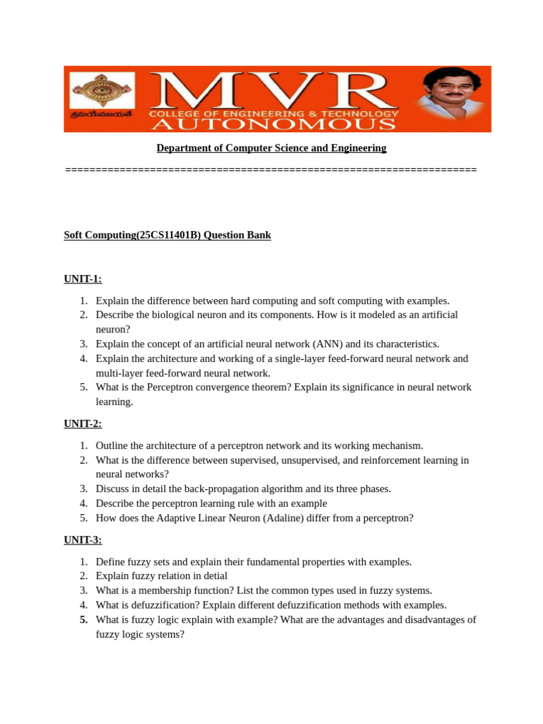 Soft Computing Question Bank Guide | PDF | Fuzzy Logic | Cognitive Science