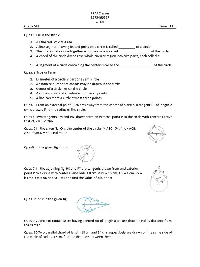 Grade VIII Circle Geometry Questions | PDF