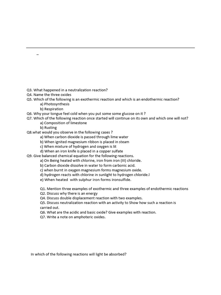 CHEMICAL REACTION TEST | PDF | Chemical Reactions | Magnesium
