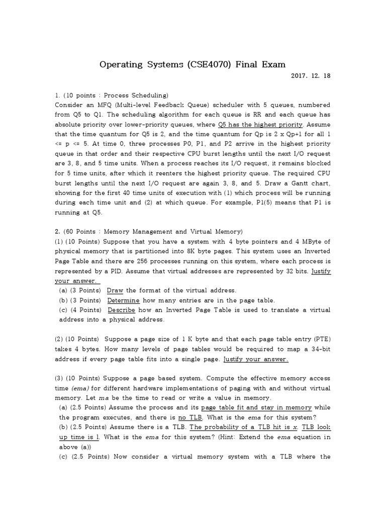 CSE4070 Operating Systems Final Exam | PDF | Scheduling (Computing ...