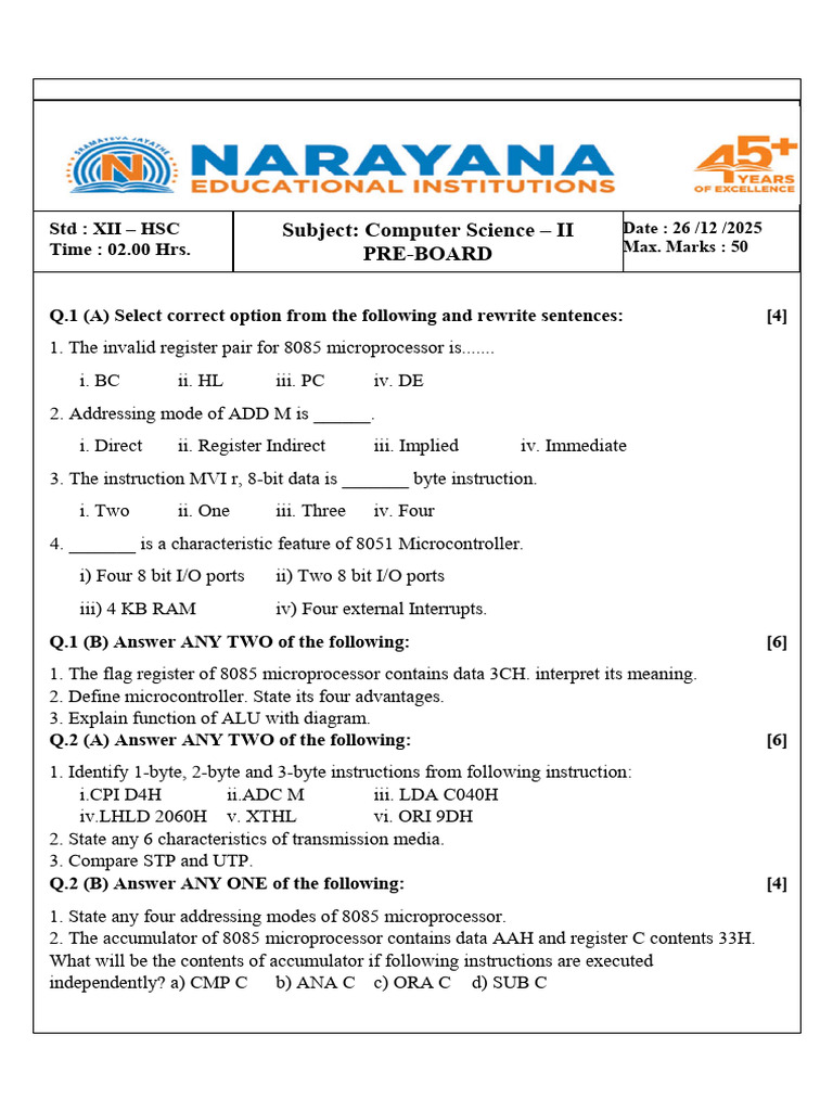 HSC Computer Science II Pre-Board Exam 2025 | PDF | Computer Hardware ...
