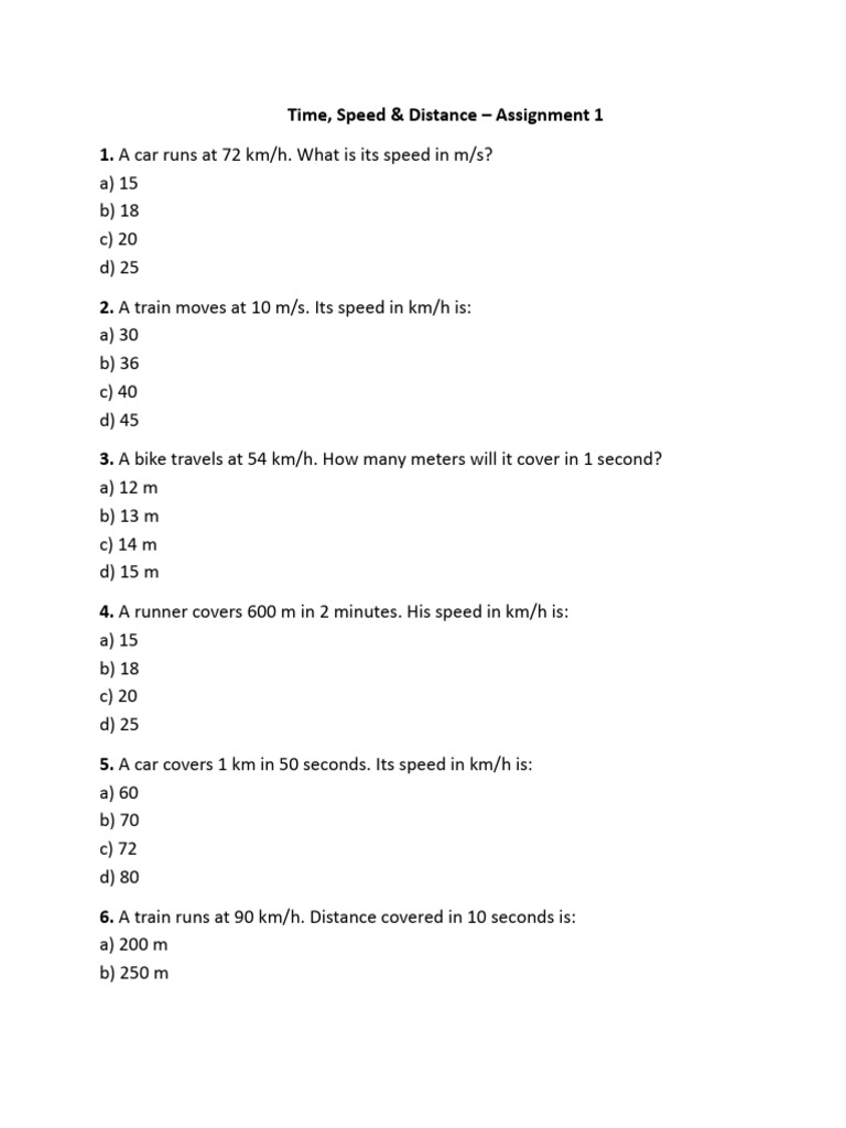 Time, Speed & Distance Quiz Questions | PDF
