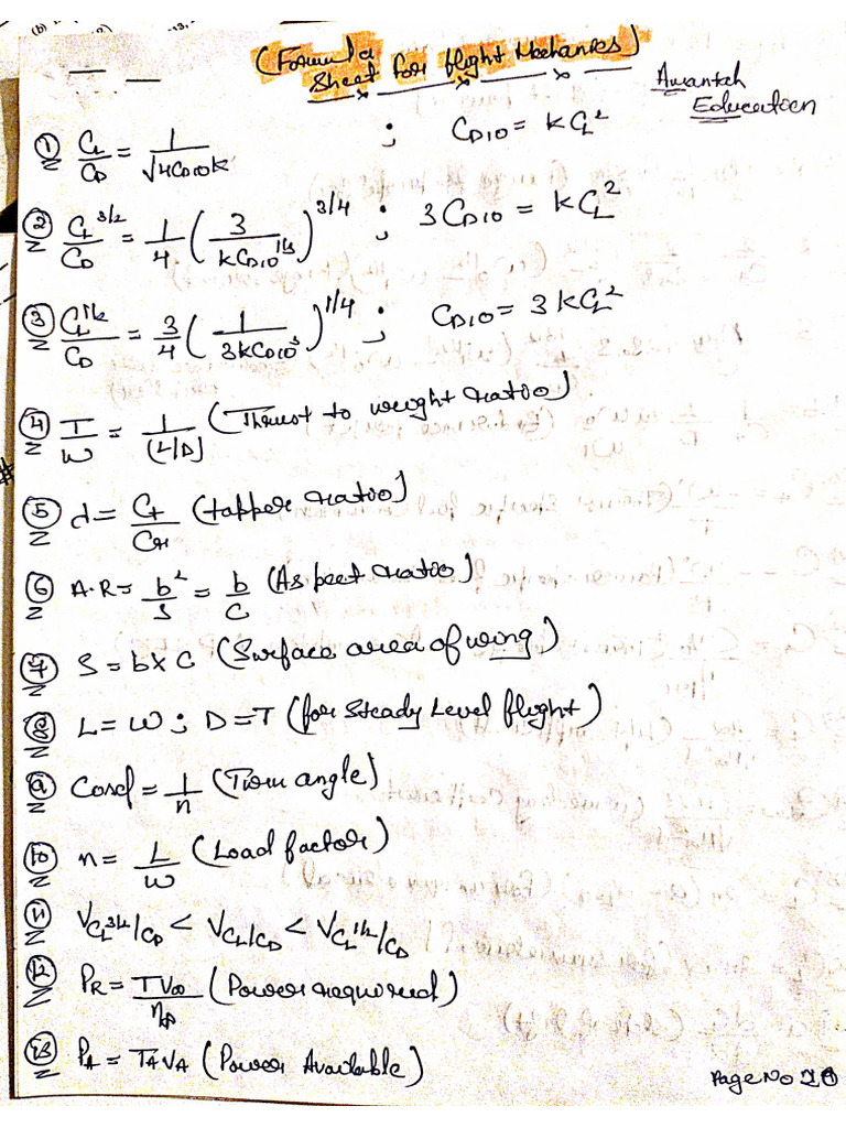 Flight Mechanic Formula Sheet | PDF