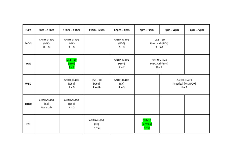 Weekly Class Schedule Overview | PDF