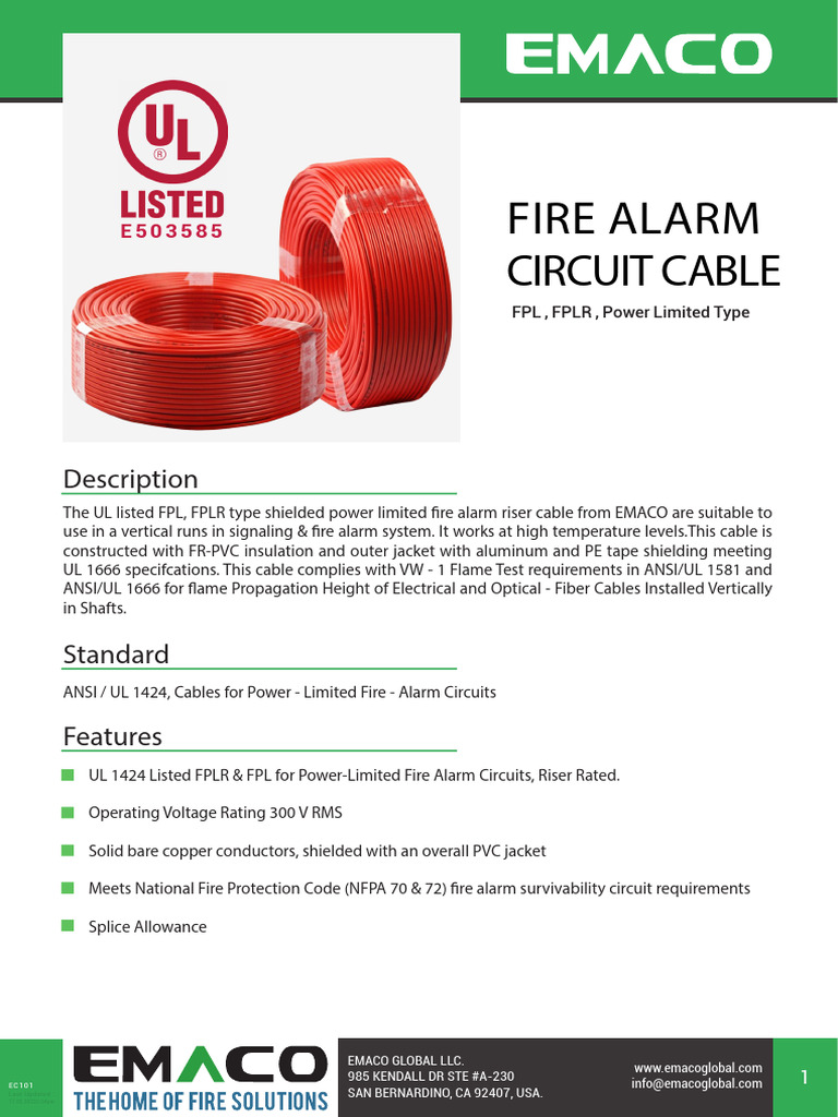 UL Listed Fire Alarm Circuit Cable | PDF | Insulator (Electricity ...