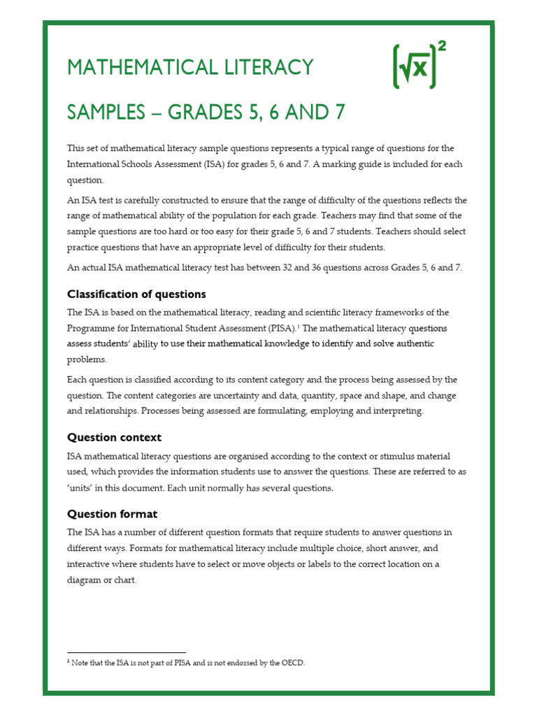 ISA Math Literacy Samples for Grades 5-7 | PDF | Programme For ...