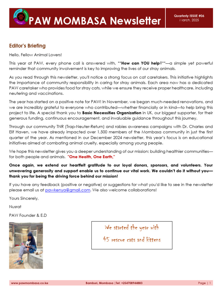 PAW Newsletter March 2025 | PDF | Cats | Kitten