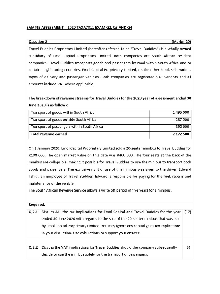 2020 Exam - Part 2 - Q2, 3 and 4 - TAXA7311 | PDF | Value Added Tax | Taxes