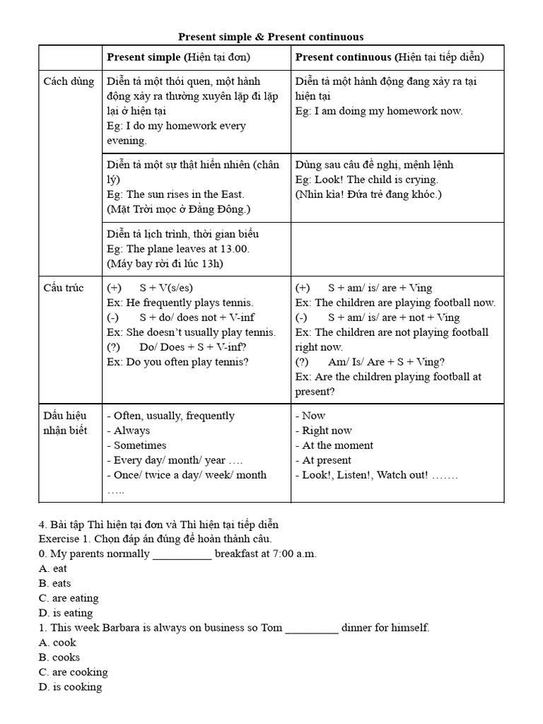 Present Simple vs. Continuous Guide | PDF