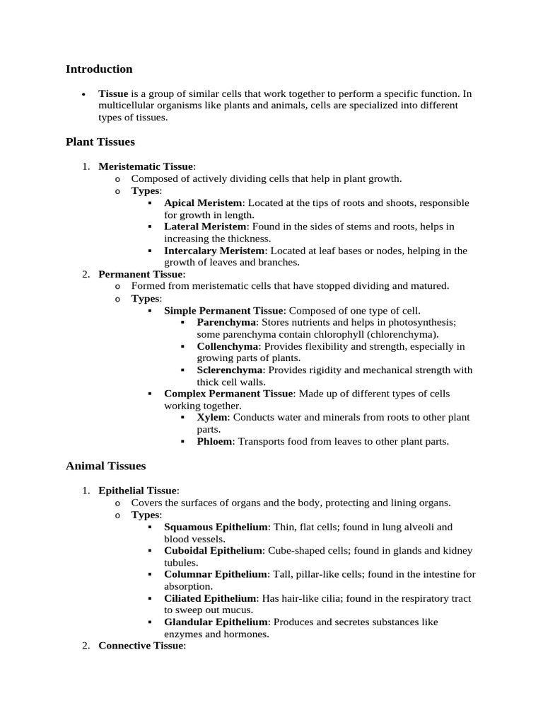 Introduction To Tissues Class 9th | PDF | Tissue (Biology) | Epithelium
