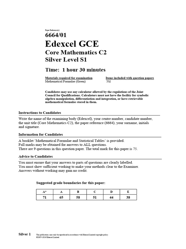 06 Silver 1 - C2 Edexcel Old Paper | PDF | Mathematics | Algebra