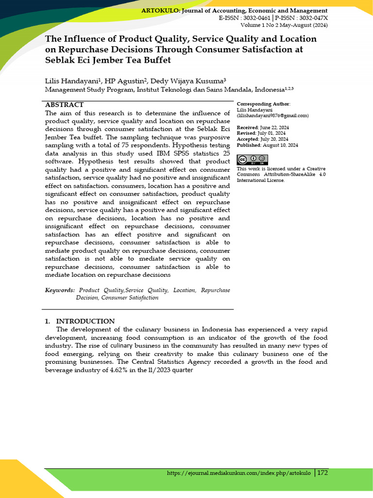 The Influence of Product Quality, Service Quality and Location On ...
