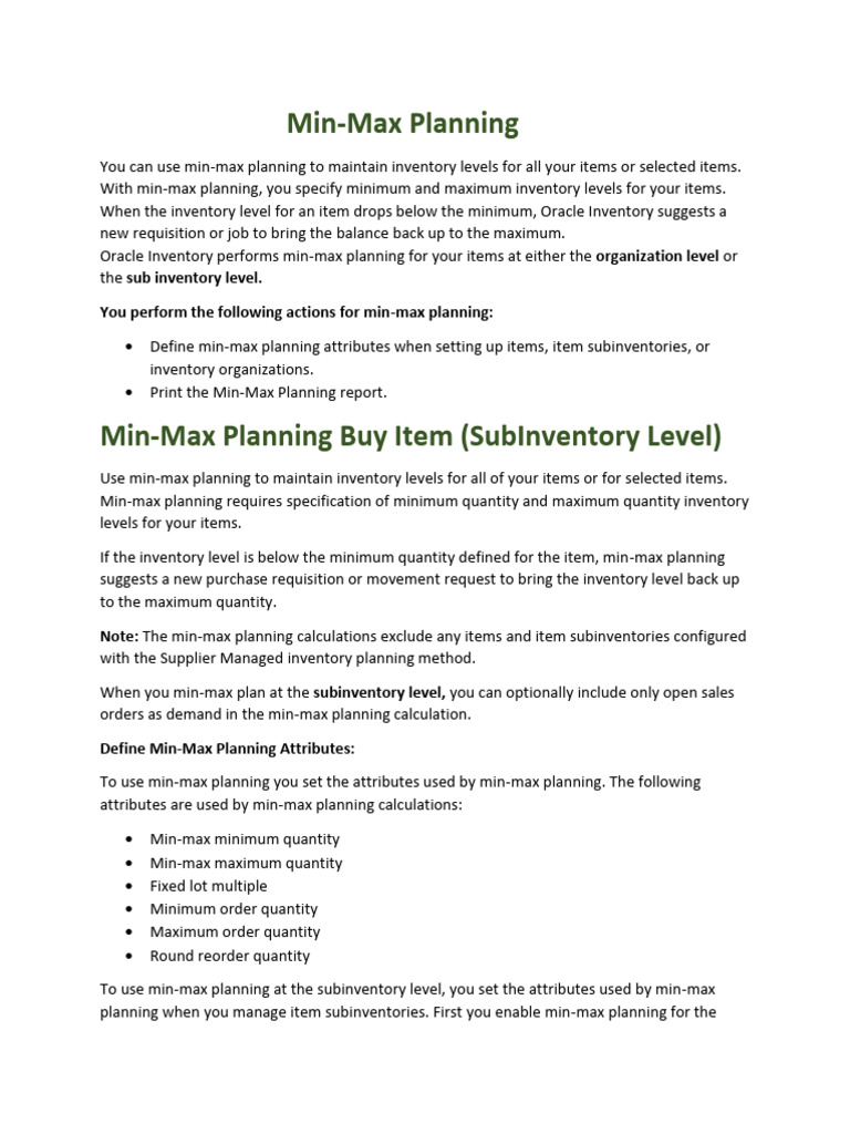 Min-Max Inventory Planning Guide | PDF | Procurement | Inventory