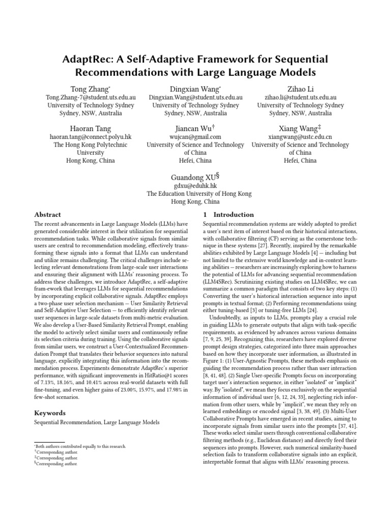 AdaptRec: LLMs for Sequential Recommendations | PDF | Computing ...