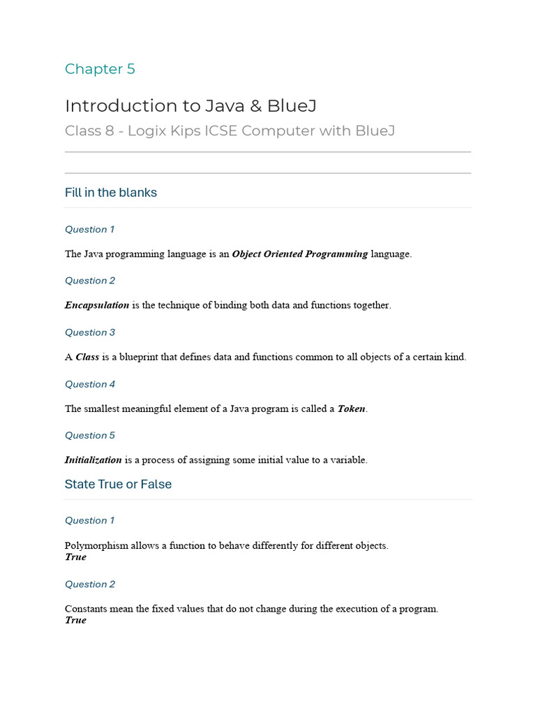 Java Basics with BlueJ for Class 8 | PDF | Object Oriented Programming ...