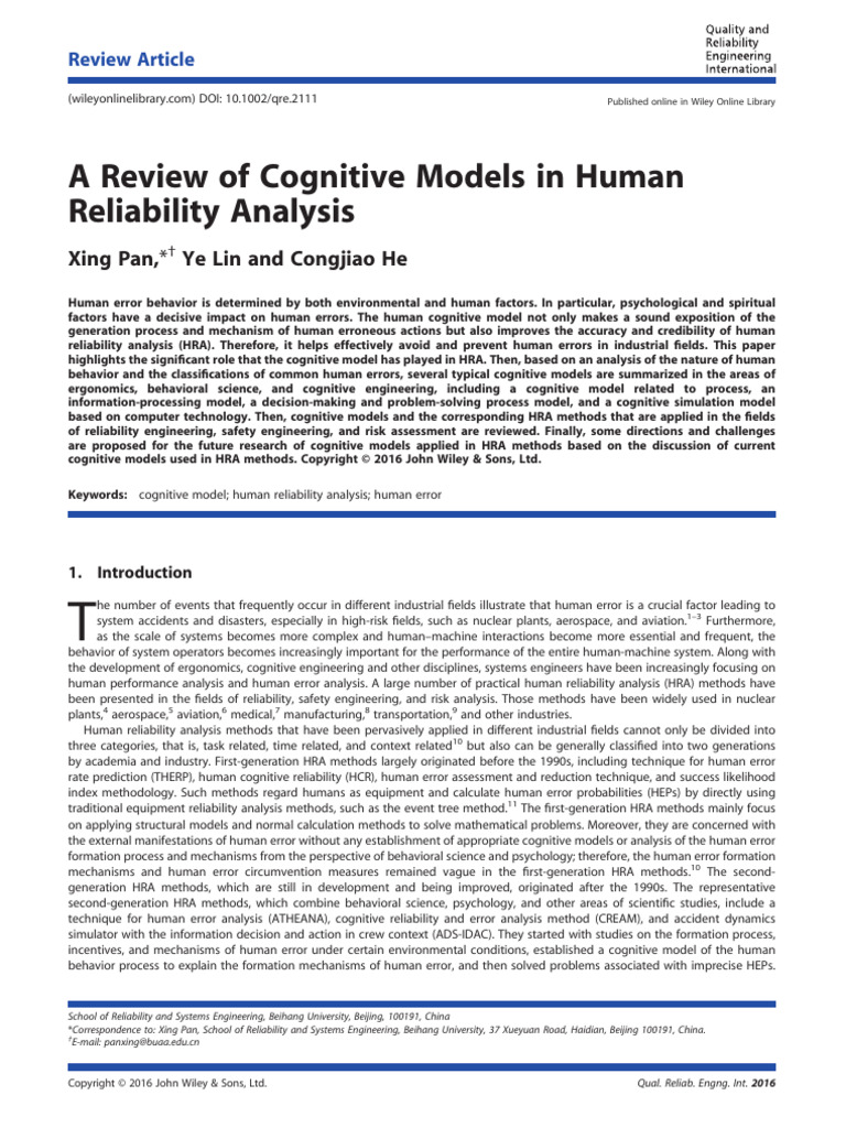 Cognitive Models in Human Reliability Analysis | PDF | Cognition ...