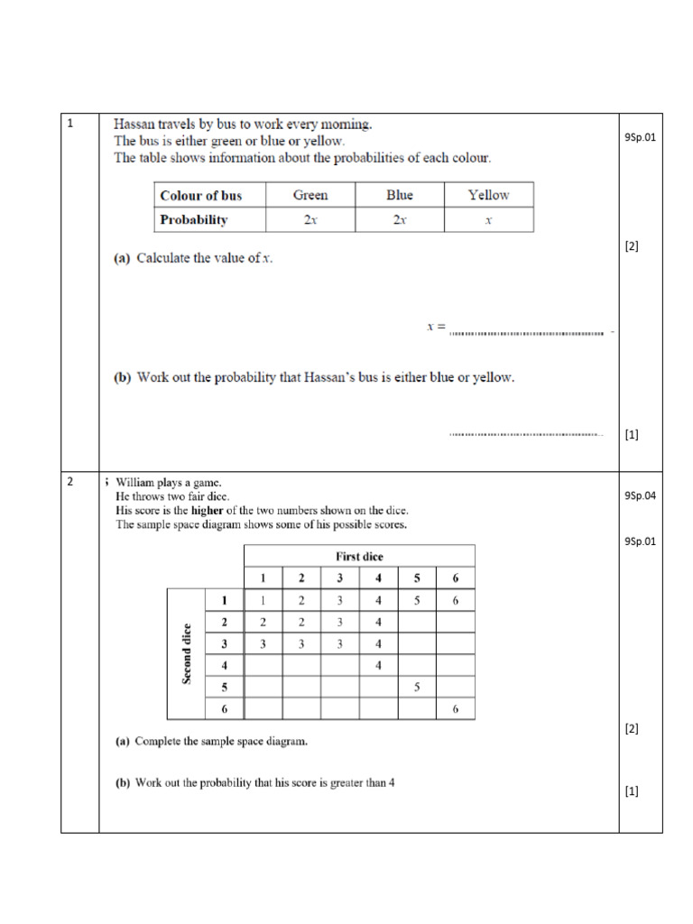 Year 10 Probability Assessment Guide | PDF