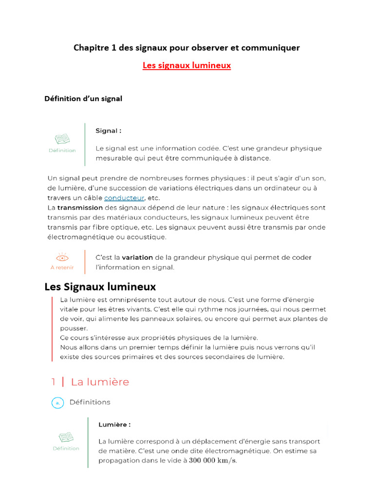 Signaux lumineux et année lumière en astronomie | PDF