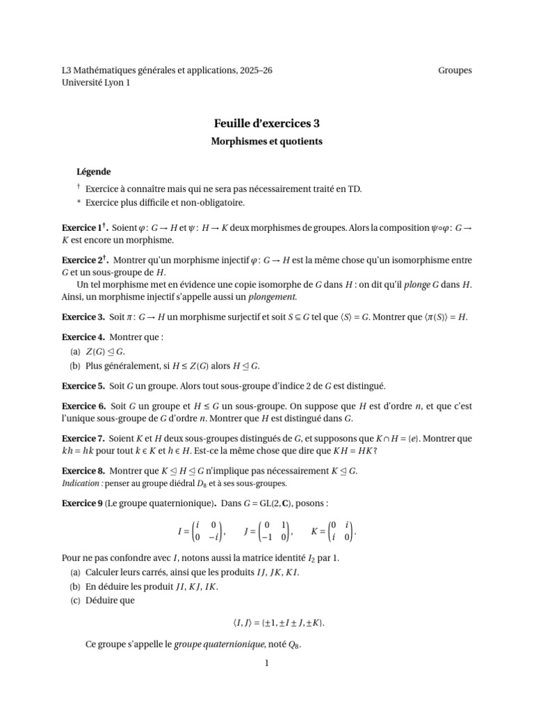 Exercices de morphismes et quotients en groupes | PDF | Groupe ...