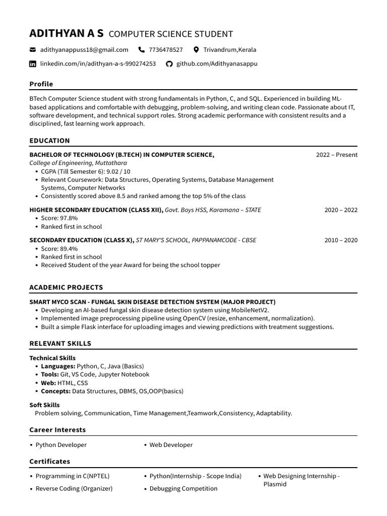 BTech Computer Science Student Profile | PDF | Databases | Computer ...