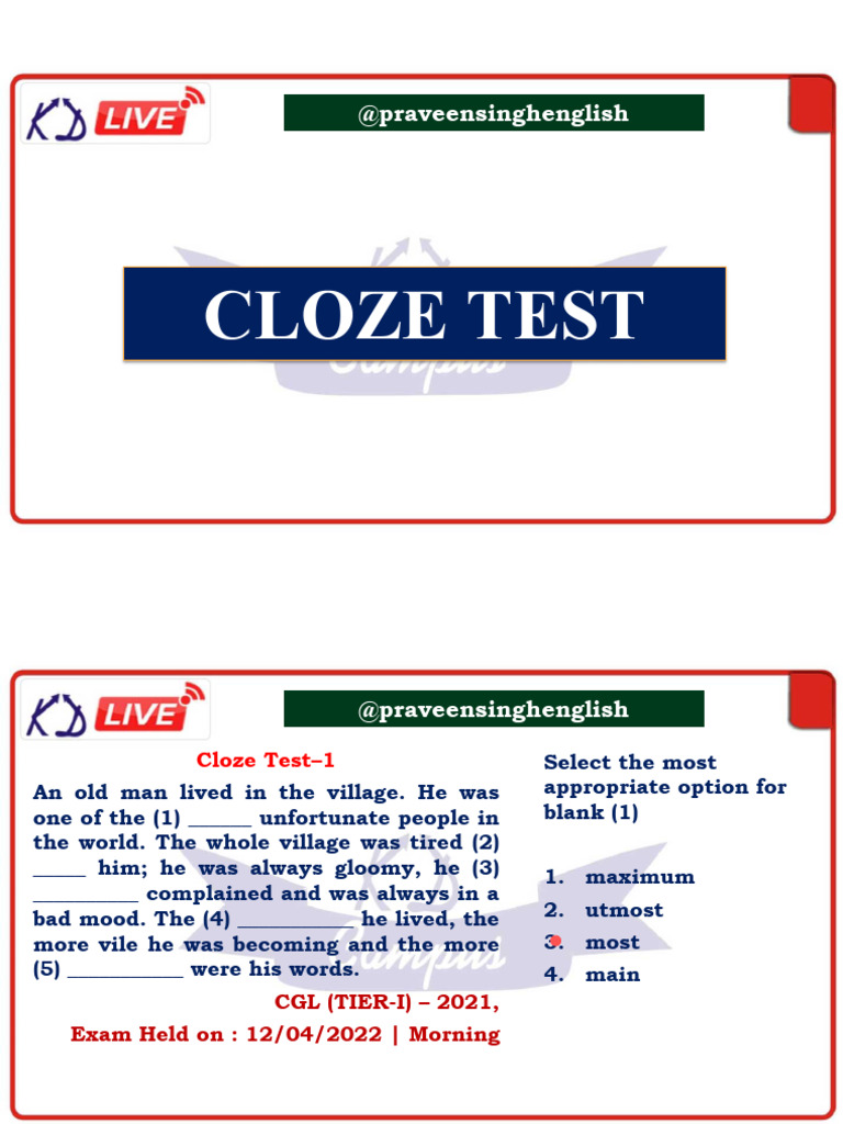 Cloze Test Practice for CGL Exam | PDF | English Language