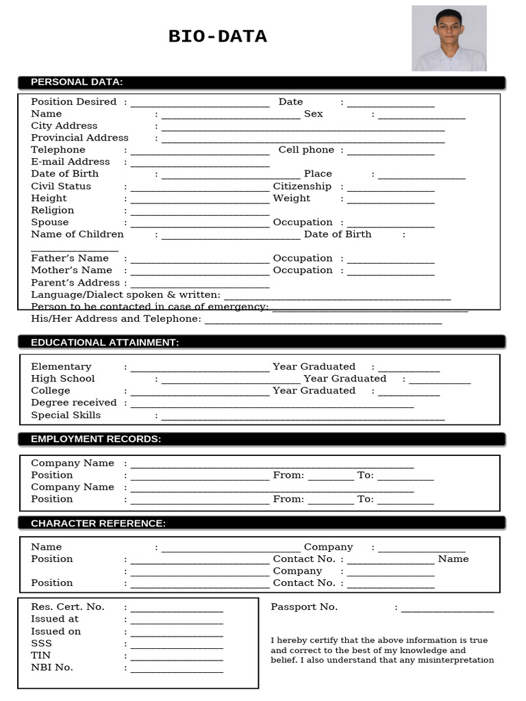 Comprehensive Bio-Data Template | PDF