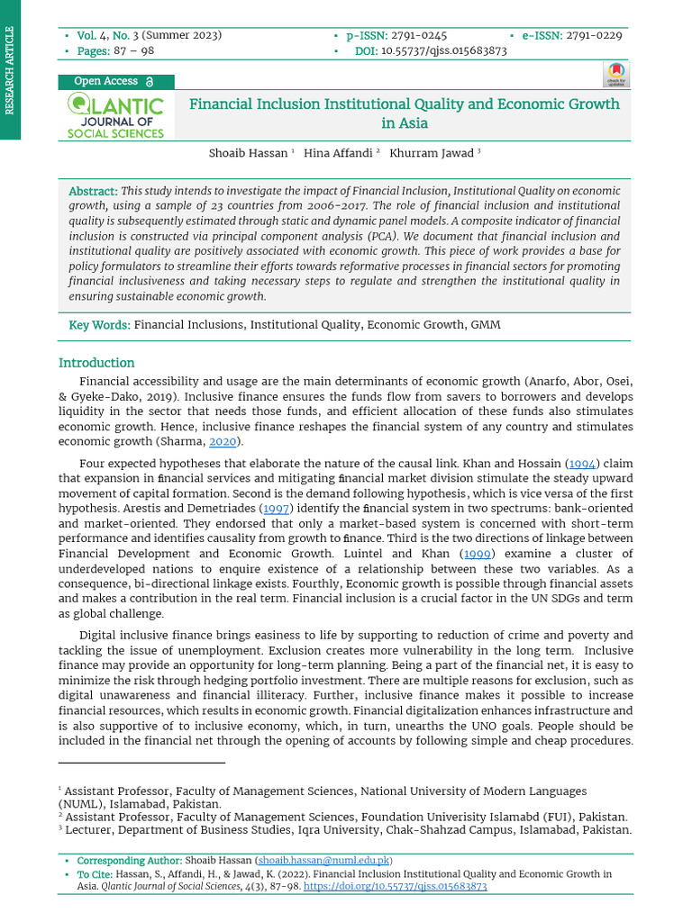 Financial Inclusion and Economic Growth in Asia | PDF | Principal ...