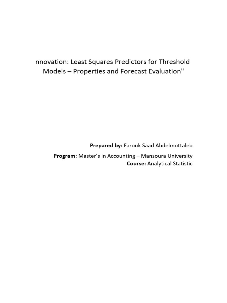 Least Squares Predictors in Threshold Models | PDF | Forecasting ...