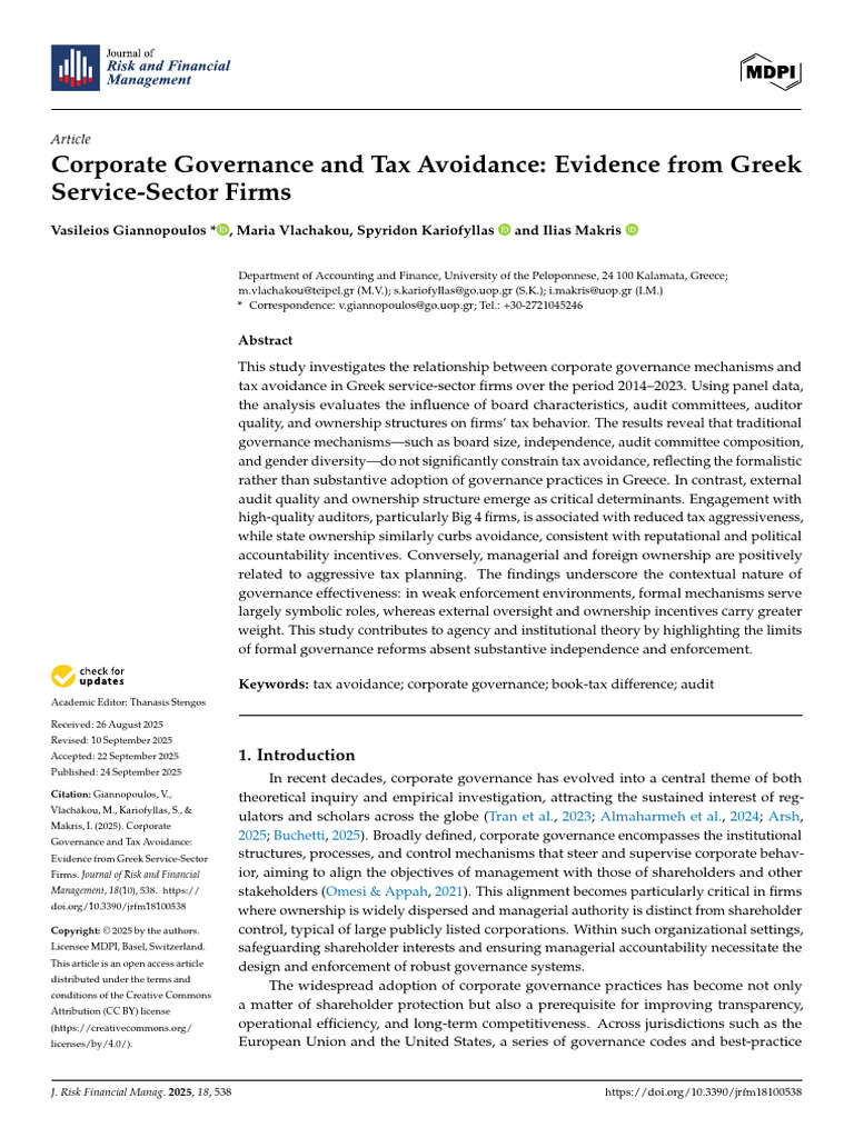 Corporate Governance and Tax Avoidance in Greece | PDF | Governance ...