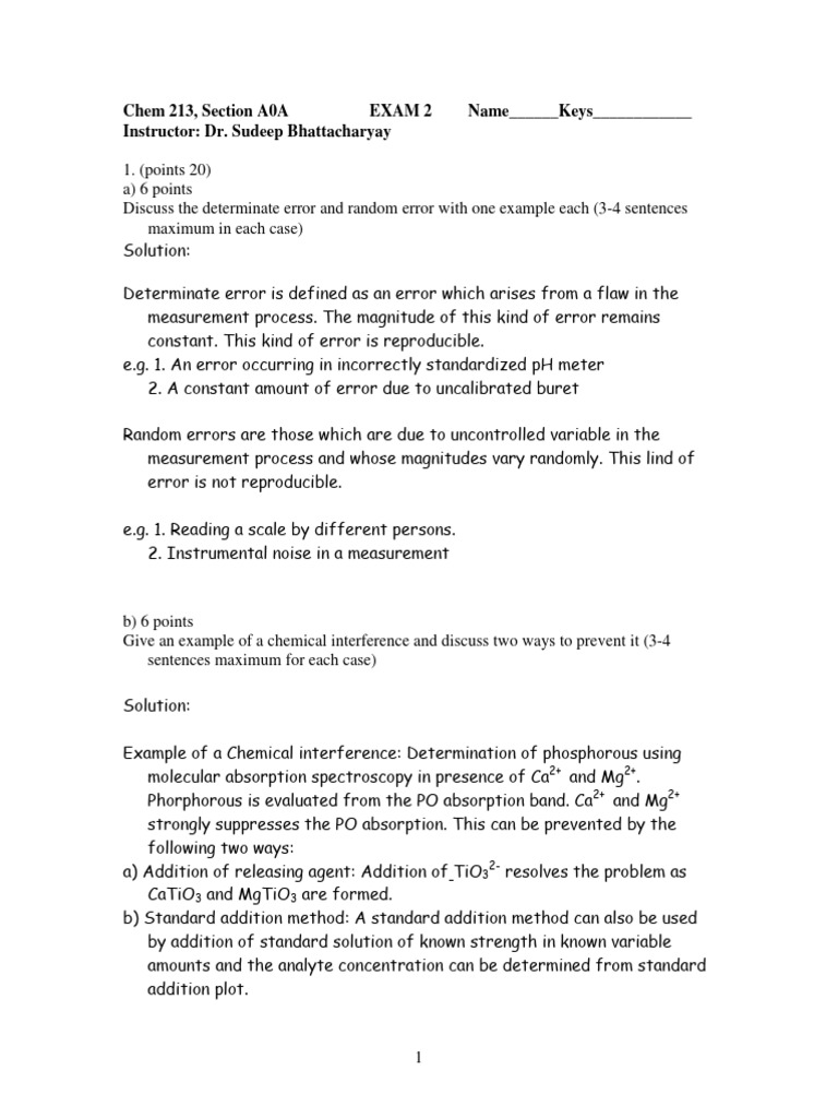 Chem 213 Exam 2: Errors & Analysis | PDF | Detection Limit | Analysis