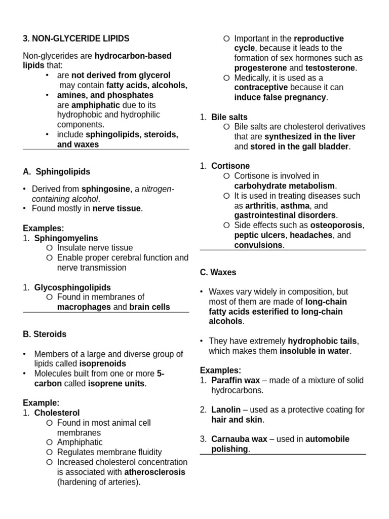 3 Non-Glyceride To Complex Lipids (Biochem Finals) | PDF | Lipoprotein ...