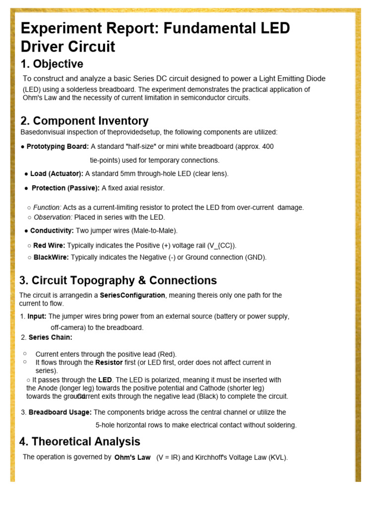 LED Driver Circuit Experiment Report | PDF | Resistor | Electrical Network
