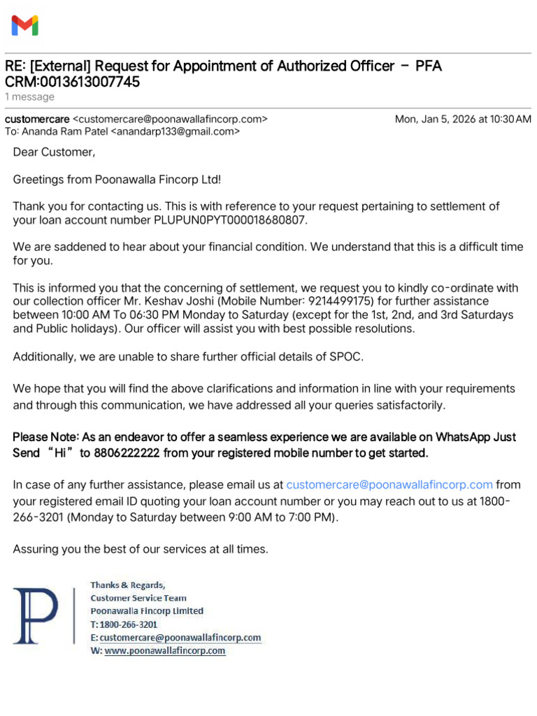 Gmail - RE - (External) Request For Appointment of Authorized Officer ...
