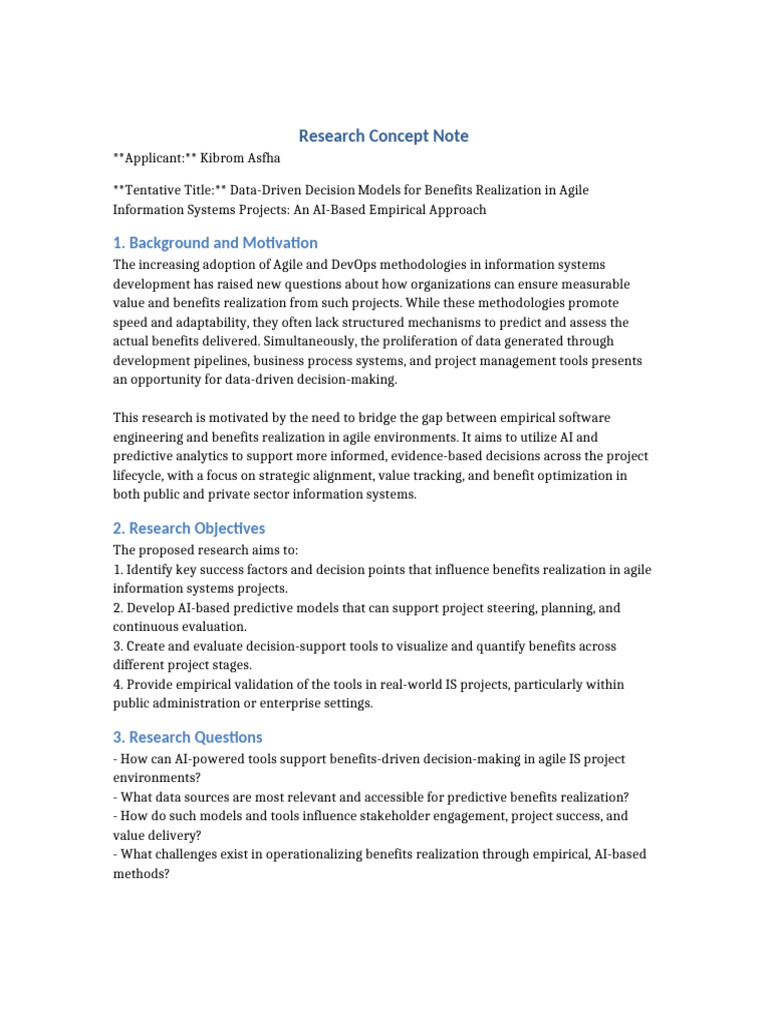 Research Concept Note Tero Paivarinta Kibrom Asfha | PDF | Agile ...