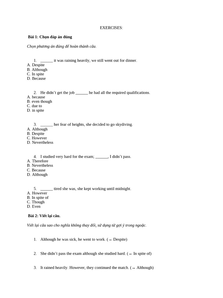 Exercises on Conjunctions and Sentence Structure | PDF