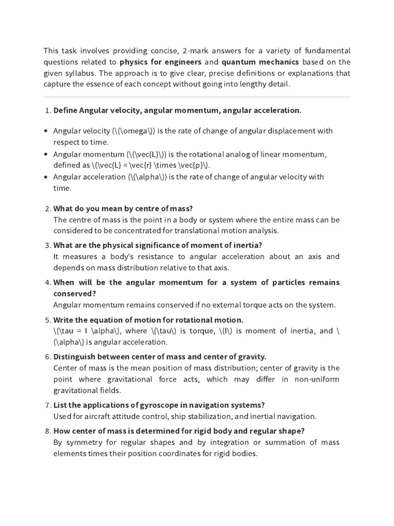 Physics Concepts for Engineers and Quantum Mechanics | PDF | Rotation ...