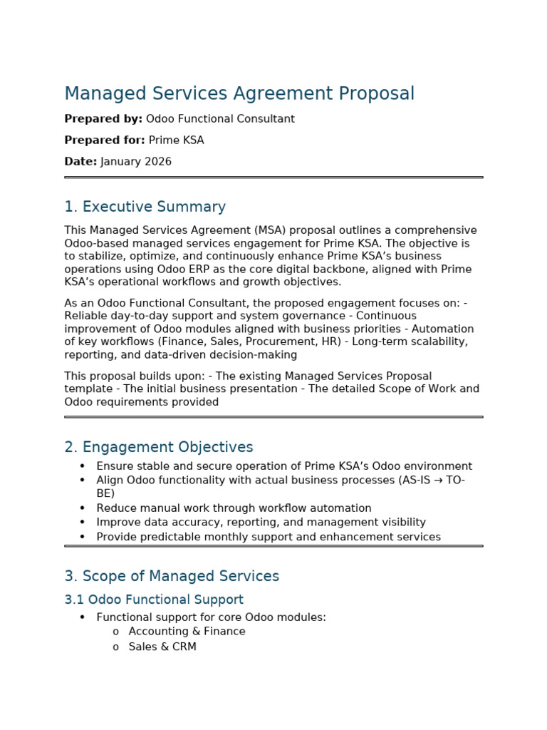Managed Services Agreement Proposal - Odoo | PDF | Business Process ...