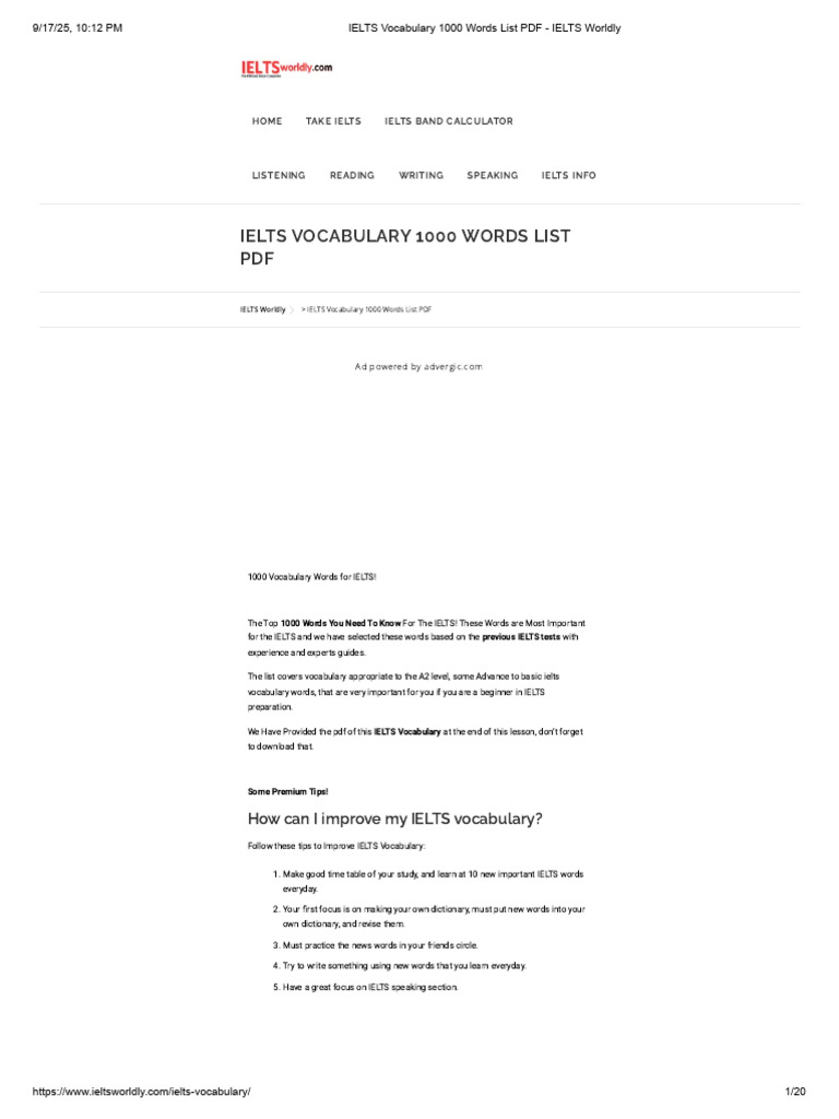 Essential IELTS Vocabulary: 1000 Words | PDF | Vocabulary ...