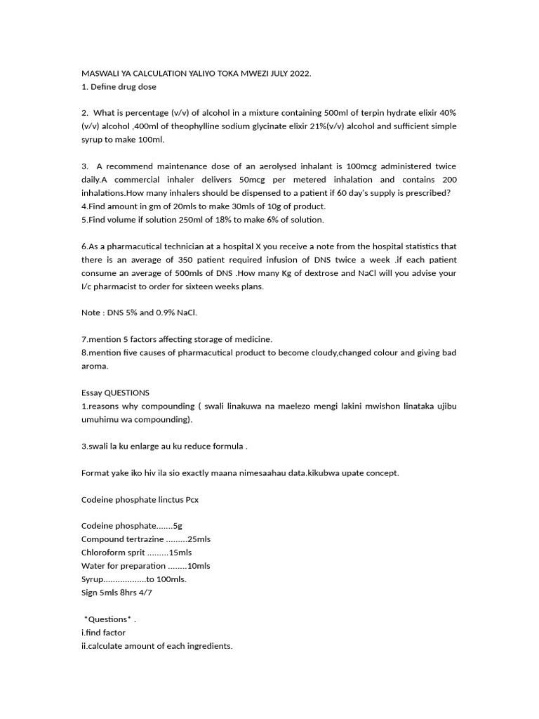 Pharmaceutical Calculations and Compounding Guide | PDF | Mass ...