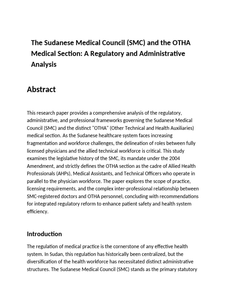 Sudanese Medical Council and OTHA Analysis | PDF | Physician | Health ...