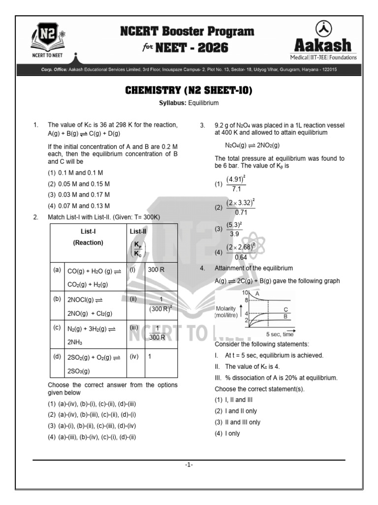 Chemistry Equilibrium Questions and Answers | PDF | Acid | Ph