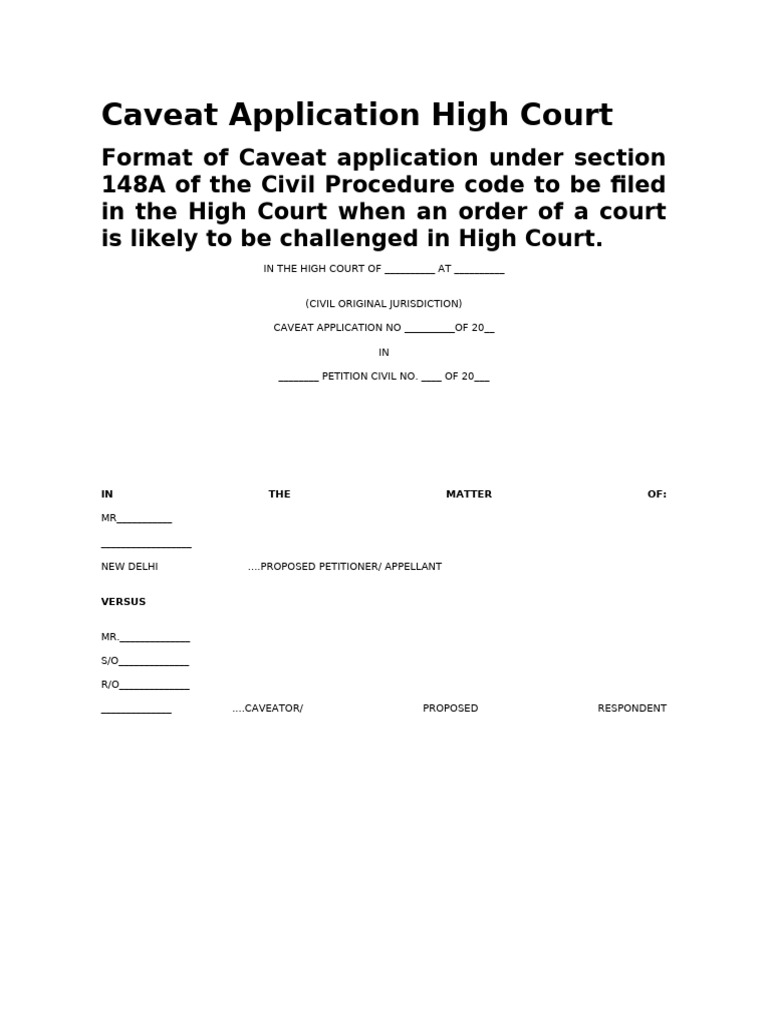 High Court Caveat Application Format | PDF | Courts | Constitutional Law