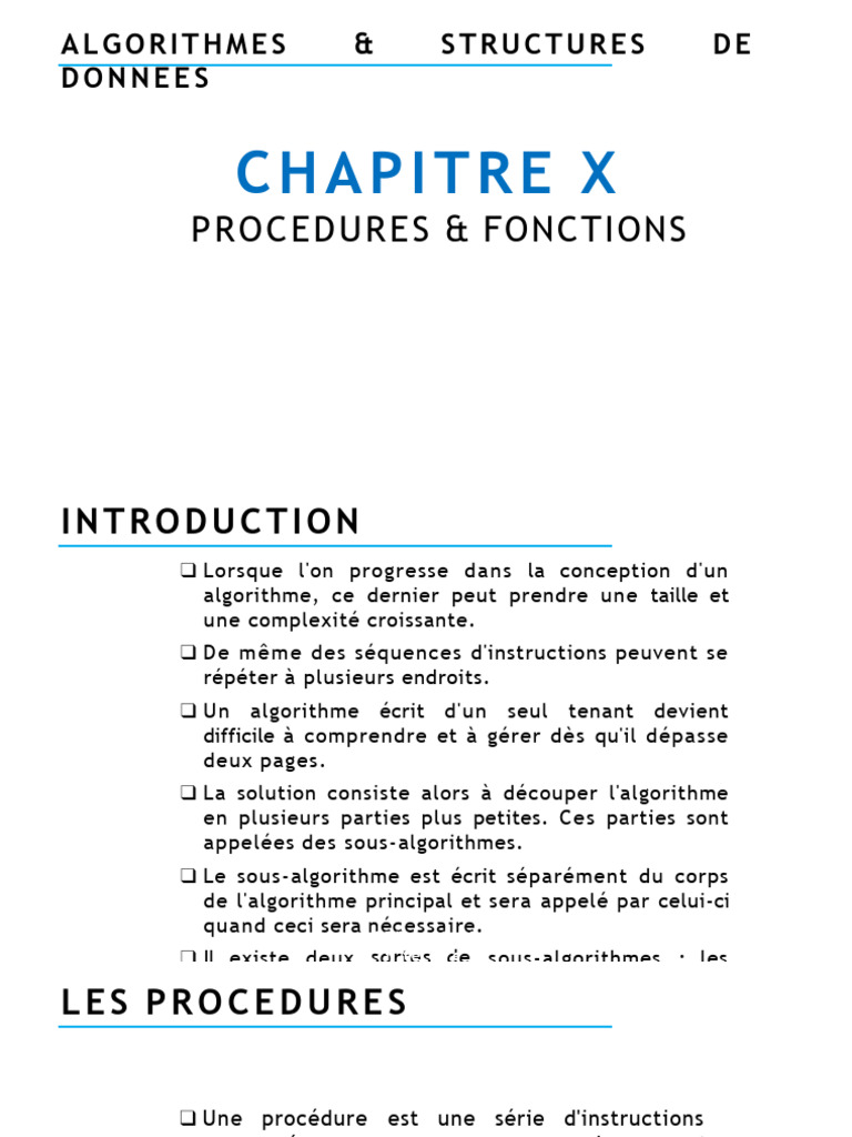 Algorithmes : Procédures et Fonctions | PDF | Programme informatique ...