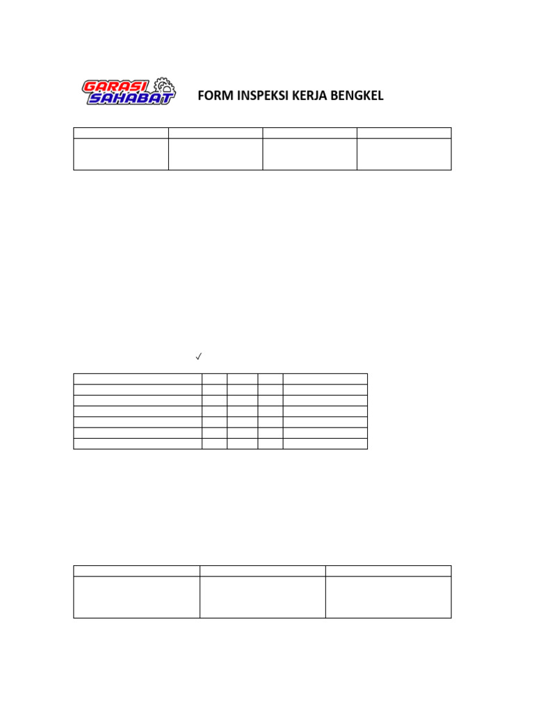Formulir Inspeksi Kerja Bengkel | PDF